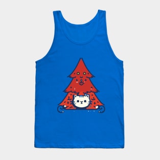 Meowy Catmas - Cute Cat In A Red Christmas Tree Tank Top